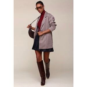 Avec Les Filles Houndstooth Coat in Navy and Beige